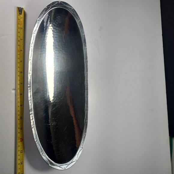 Borrowdale Stainless Steel MCM Style Tray Hand Hammered 14" Length Vintage - Picture 13 of 15